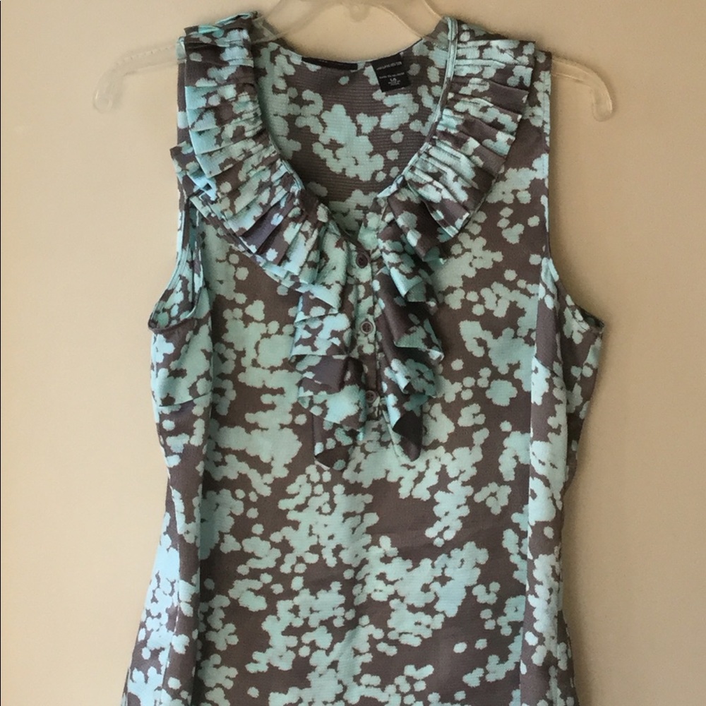 NEW YORK & CO Ruffled Blouse Powder Blue & Grey 14